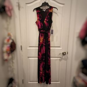 NWT Jennifer Lopez Maxi Dress Black Pink Floral